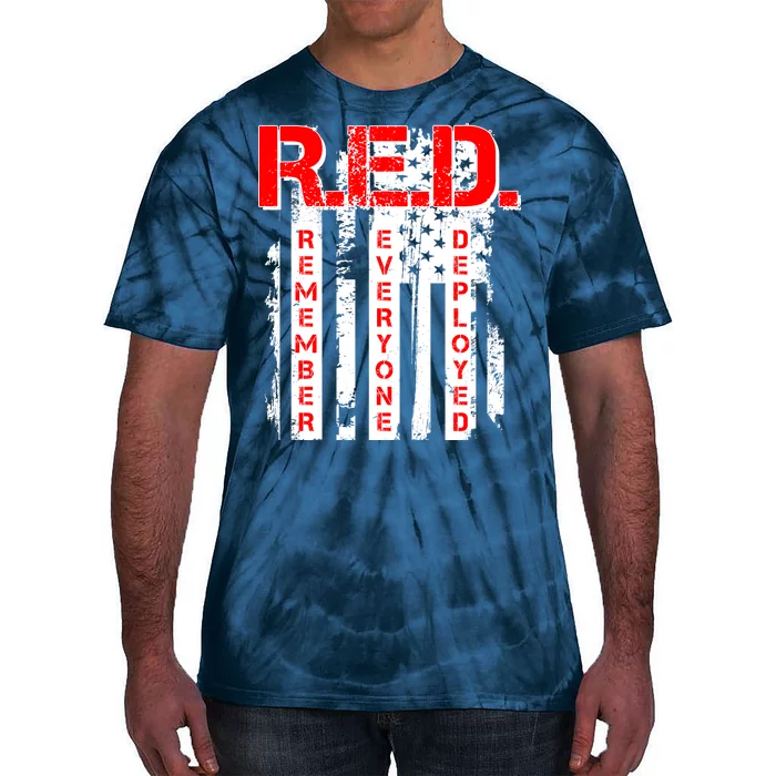 RED Remember Everyone Deployed Distressed Flag Tie-Dye T-Shirt