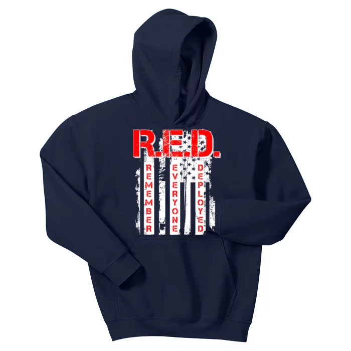 RED Remember Everyone Deployed Distressed Flag Kids Hoodie