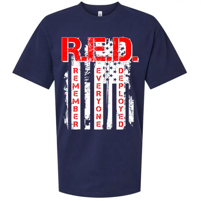 RED Remember Everyone Deployed Distressed Flag Sueded Cloud Jersey T-Shirt