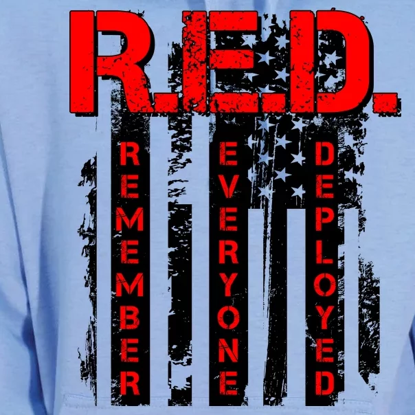 RED Remember Everyone Deployed Distressed Flag Unisex Surf Hoodie