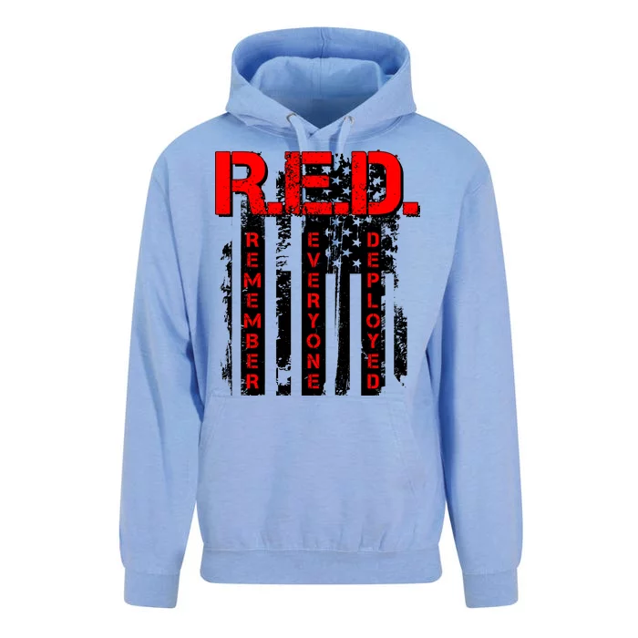 RED Remember Everyone Deployed Distressed Flag Unisex Surf Hoodie