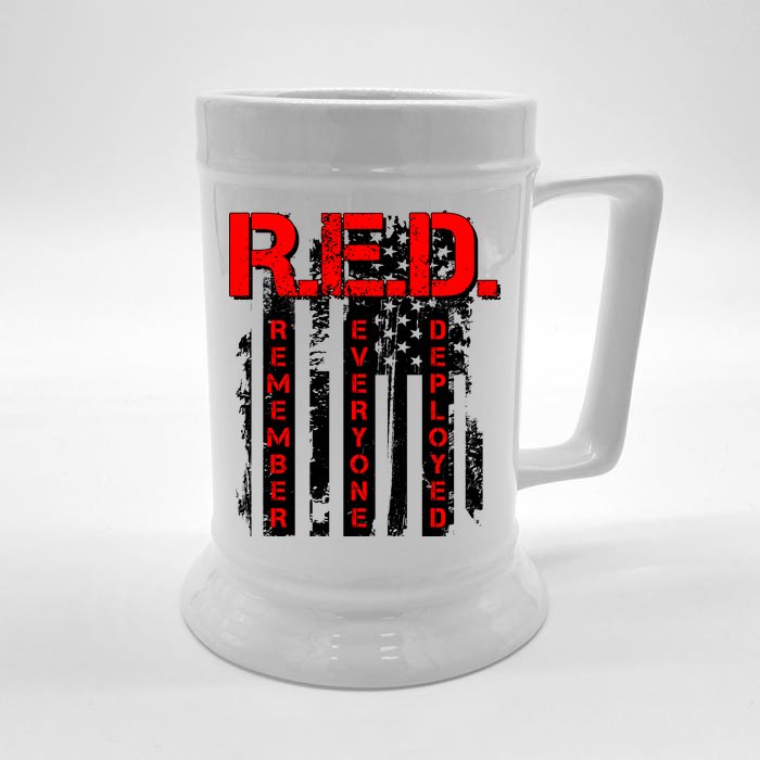 RED Remember Everyone Deployed Distressed Flag Front & Back Beer Stein