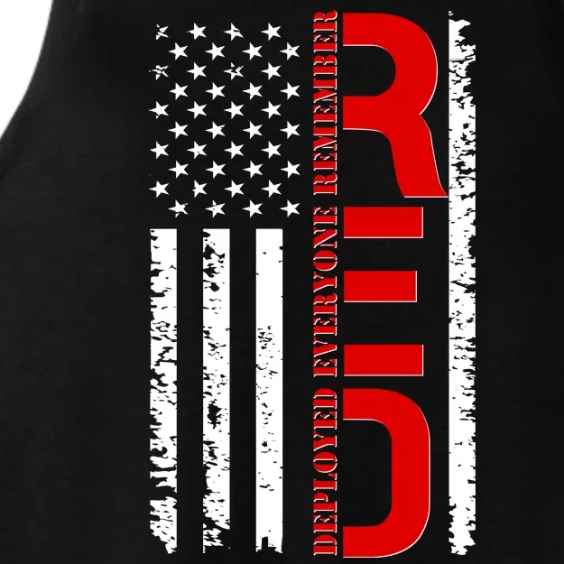 RED Remember Everyone Deployed Distressed US Flag Ladies Tri-Blend Wicking Tank