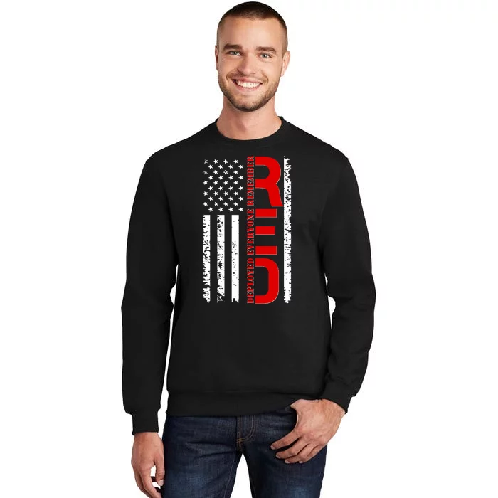 RED Remember Everyone Deployed Distressed US Flag Tall Sweatshirt