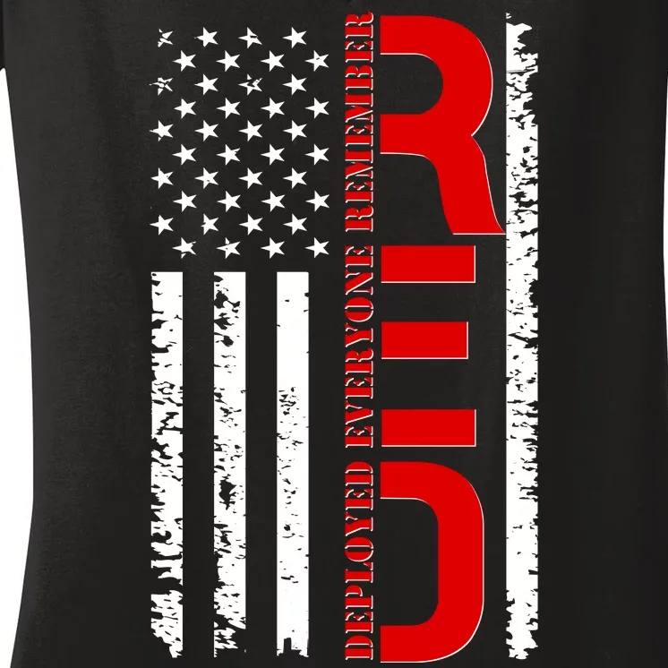 RED Remember Everyone Deployed Distressed US Flag Women's V-Neck T-Shirt