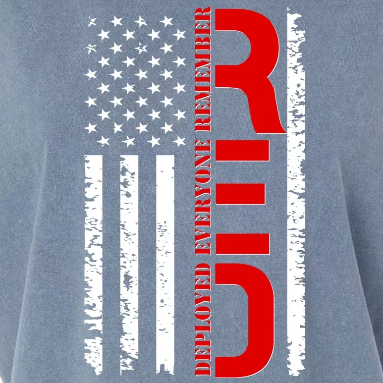 RED Remember Everyone Deployed Distressed US Flag Garment-Dyed Women's Muscle Tee