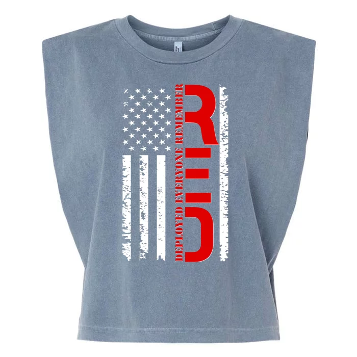 RED Remember Everyone Deployed Distressed US Flag Garment-Dyed Women's Muscle Tee