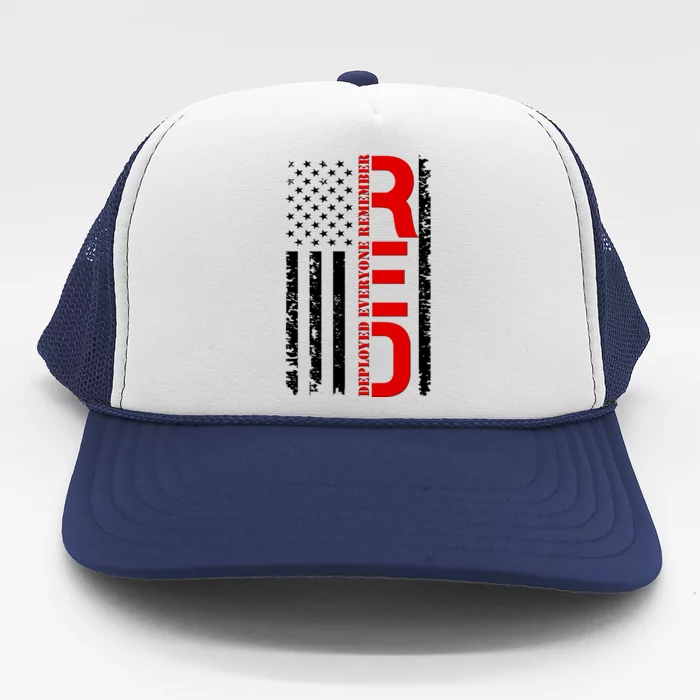 RED Remember Everyone Deployed Distressed US Flag Trucker Hat