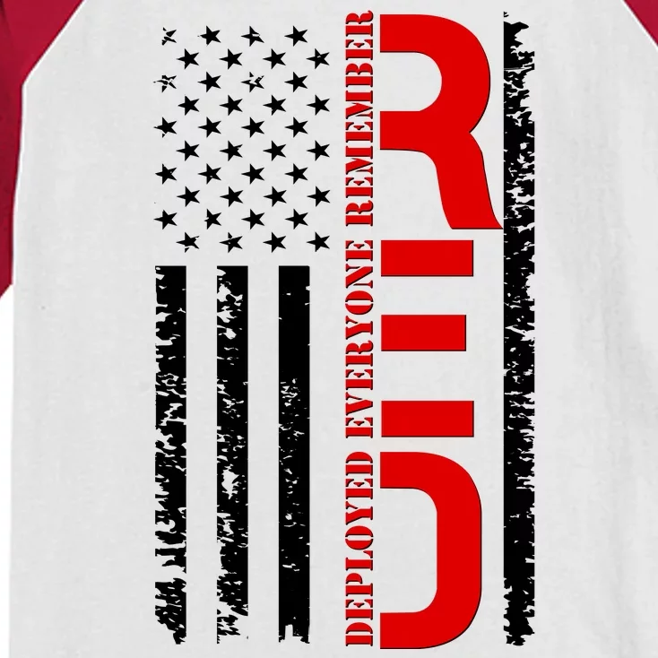 RED Remember Everyone Deployed Distressed US Flag Kids Colorblock Raglan Jersey