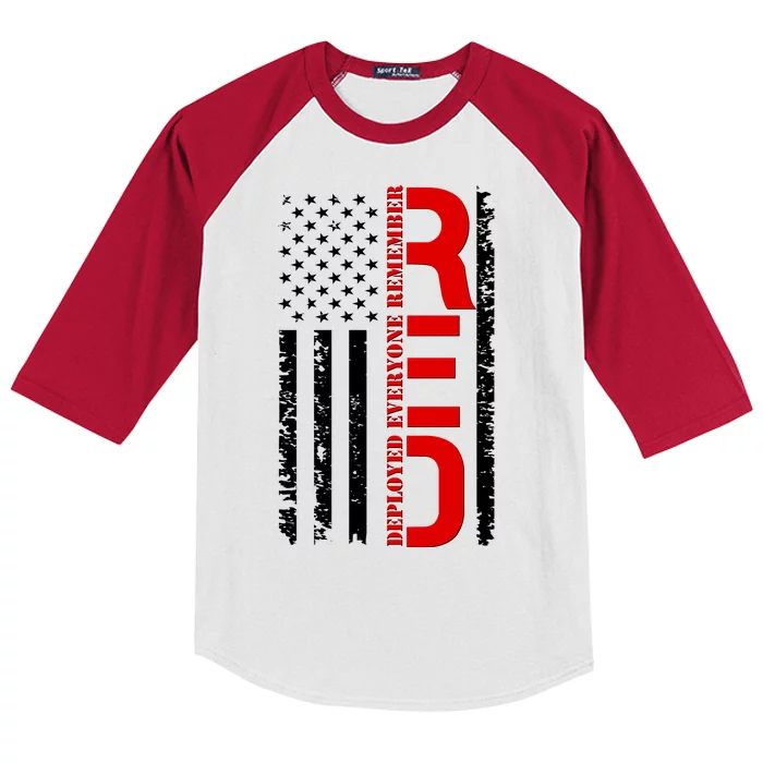 RED Remember Everyone Deployed Distressed US Flag Kids Colorblock Raglan Jersey