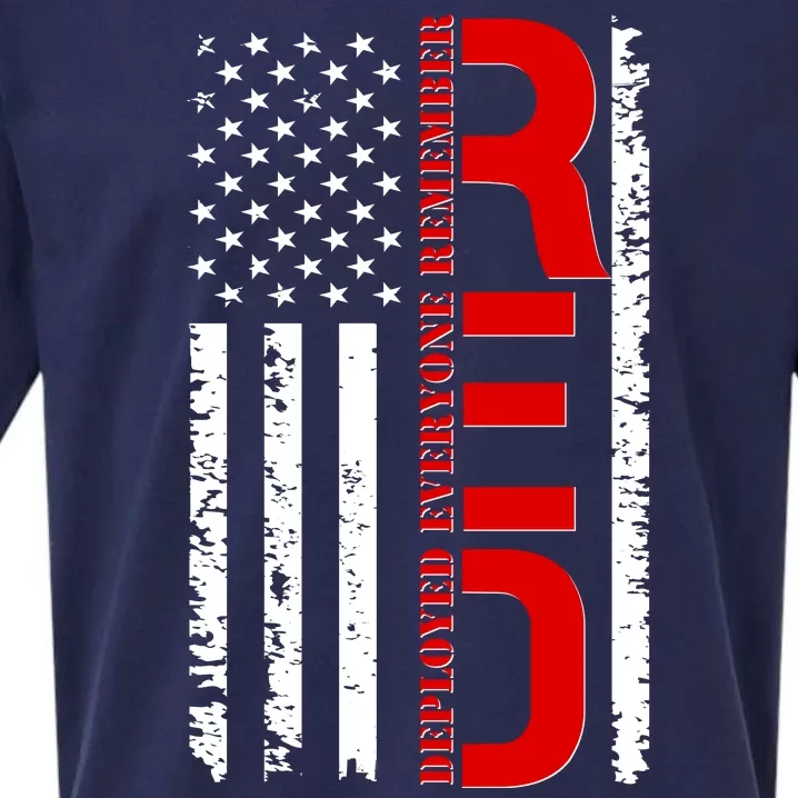 RED Remember Everyone Deployed Distressed US Flag Sueded Cloud Jersey T-Shirt