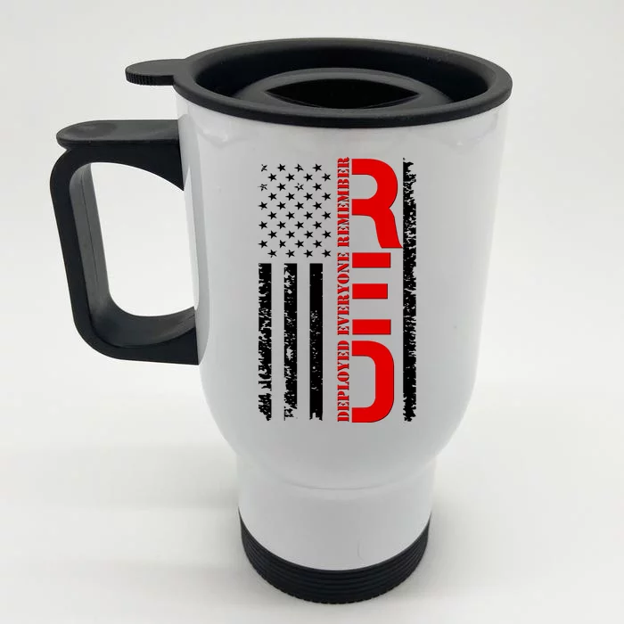 RED Remember Everyone Deployed Distressed US Flag Front & Back Stainless Steel Travel Mug