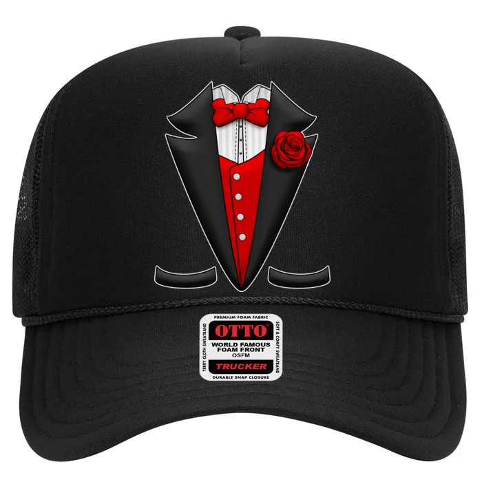 Red Rose Tuxedo High Crown Mesh Trucker Hat