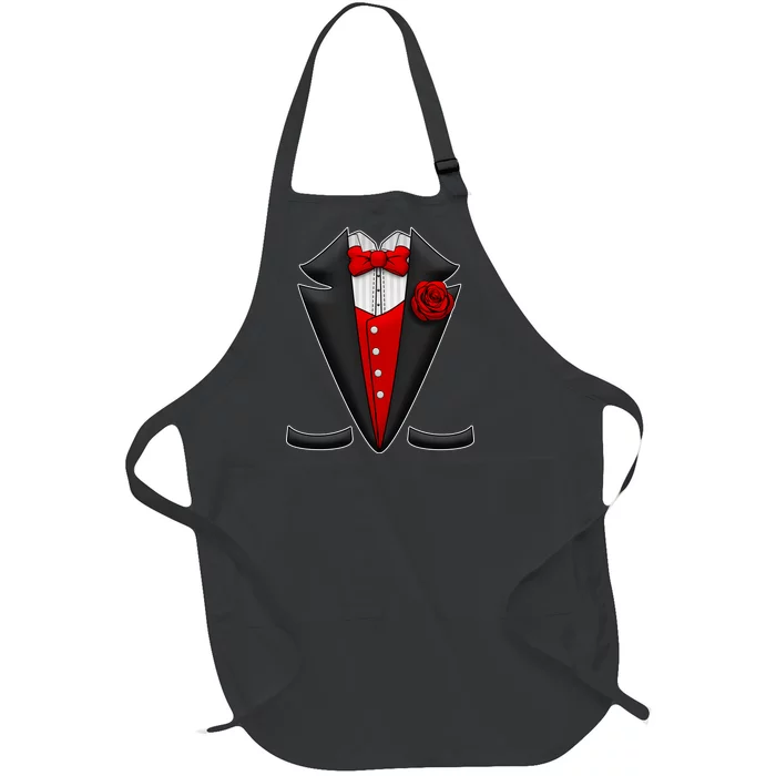 Red Rose Tuxedo Full-Length Apron With Pocket