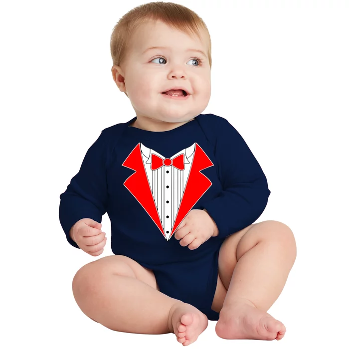 Red Tuxedo Wedding Tux Baby Long Sleeve Bodysuit