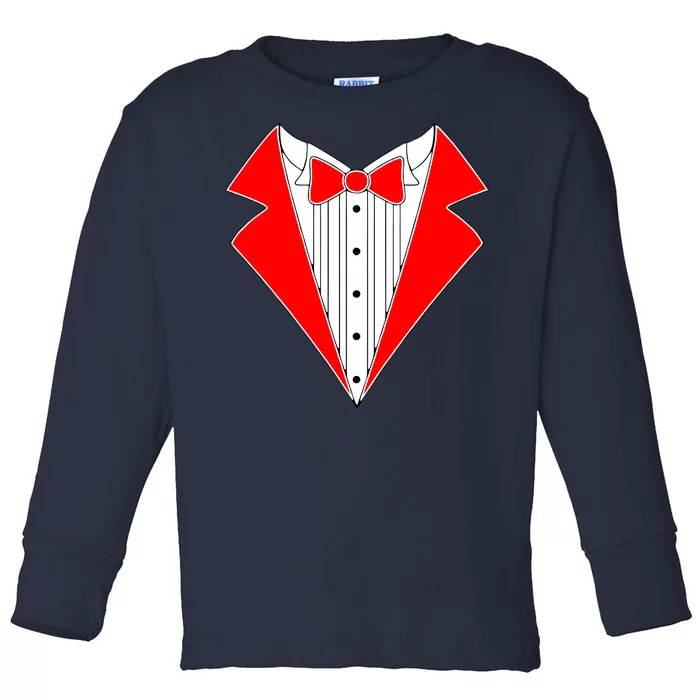 Red Tuxedo Wedding Tux Toddler Long Sleeve Shirt