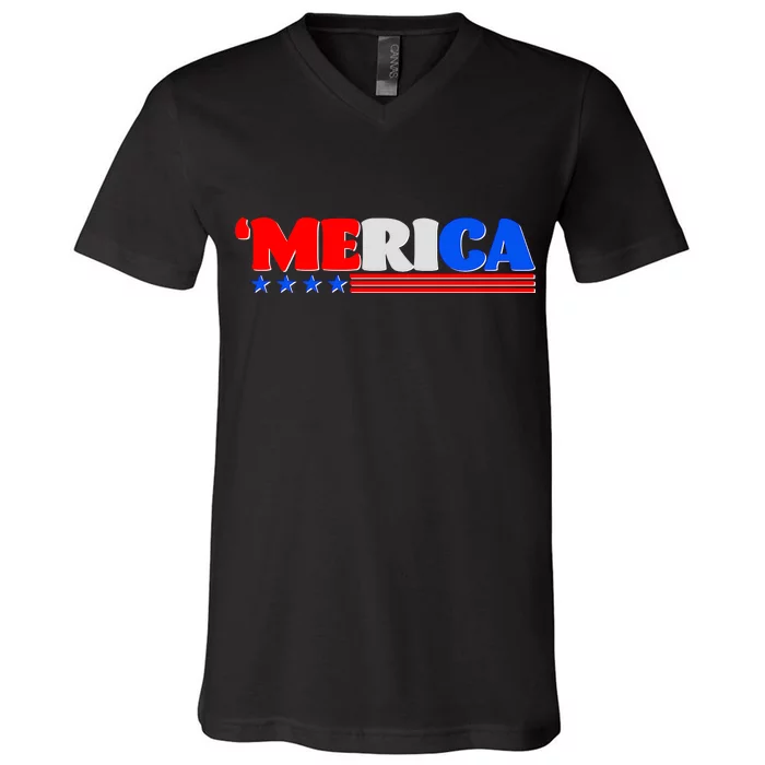 Red White & Blue 'Merica 4th Of July V-Neck T-Shirt