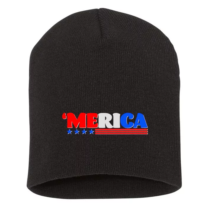 Red White & Blue 'Merica 4th Of July Short Acrylic Beanie