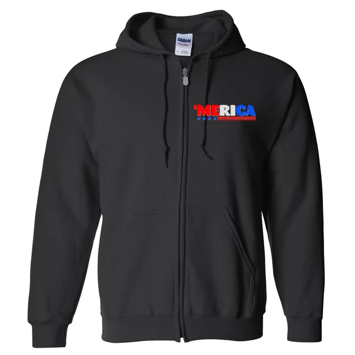 Red White & Blue 'Merica 4th Of July Full Zip Hoodie