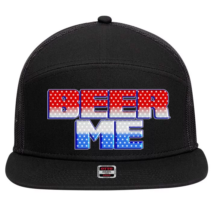 Red White And Blue Beer Me 7 Panel Mesh Trucker Snapback Hat