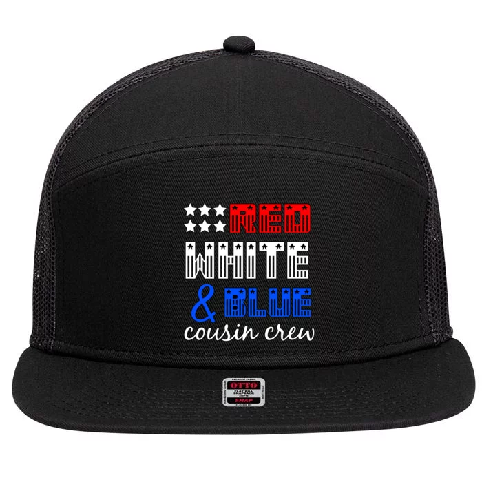 Red White And Blue Cousin Crew 7 Panel Mesh Trucker Snapback Hat