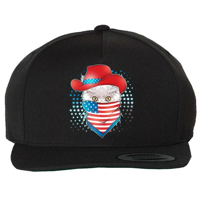 Red White and Blue Cowboy Cat Wool Snapback Cap