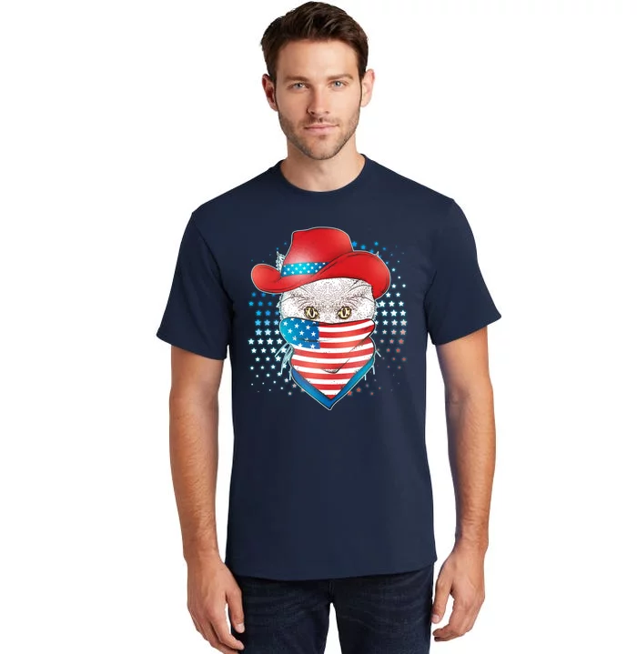 Red White and Blue Cowboy Cat Tall T-Shirt