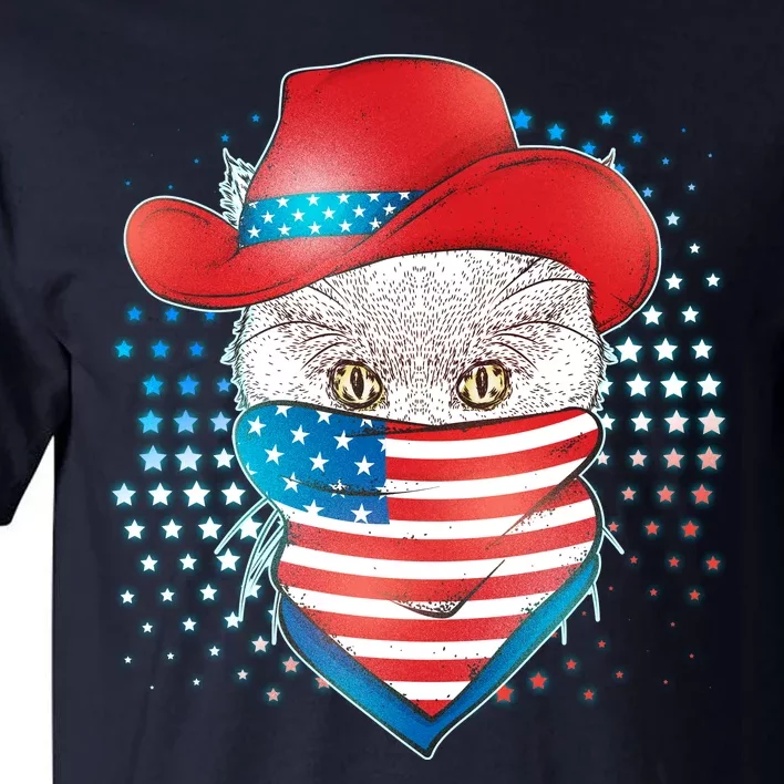 Red White and Blue Cowboy Cat Tall T-Shirt