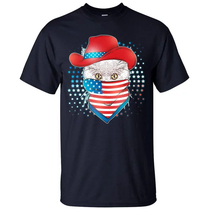 Red White and Blue Cowboy Cat Tall T-Shirt