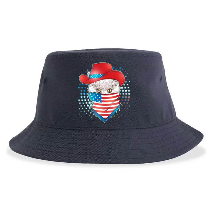 Red White and Blue Cowboy Cat Sustainable Bucket Hat