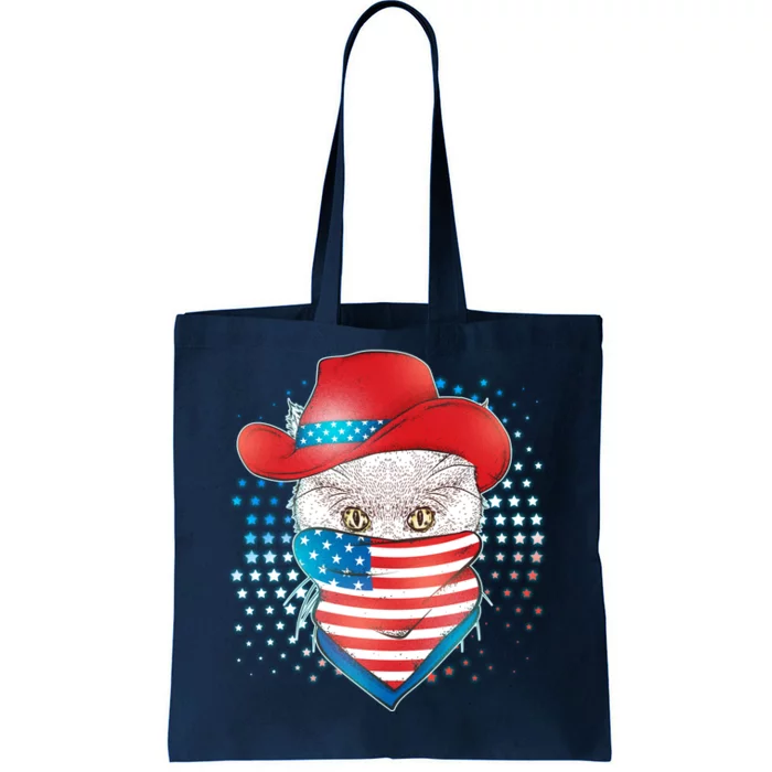 Red White and Blue Cowboy Cat Tote Bag