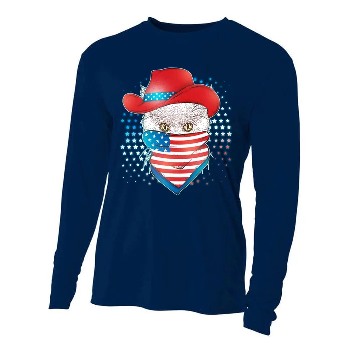 Red White and Blue Cowboy Cat Cooling Performance Long Sleeve Crew