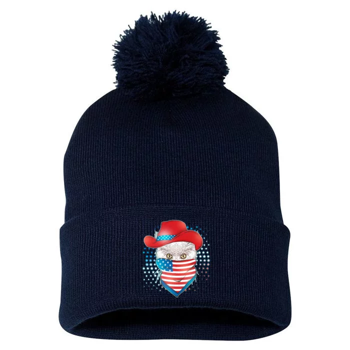 Red White and Blue Cowboy Cat Pom Pom 12in Knit Beanie