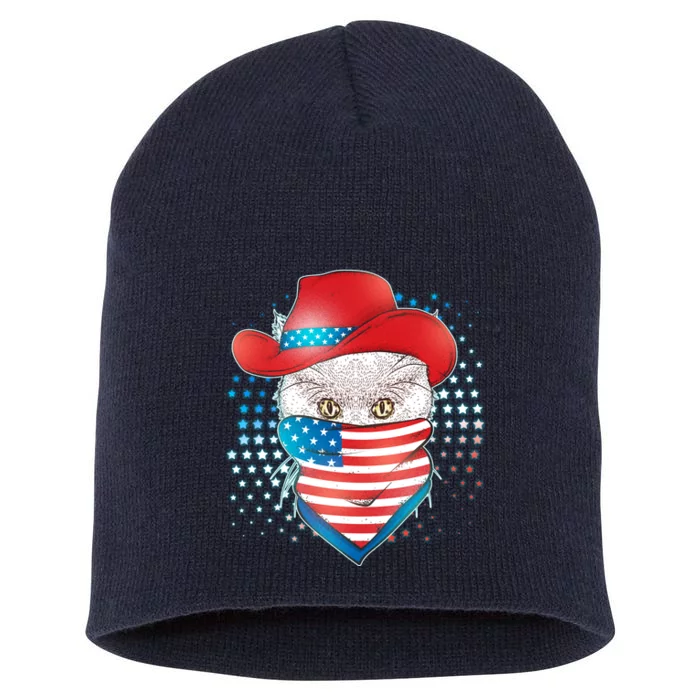 Red White and Blue Cowboy Cat Short Acrylic Beanie