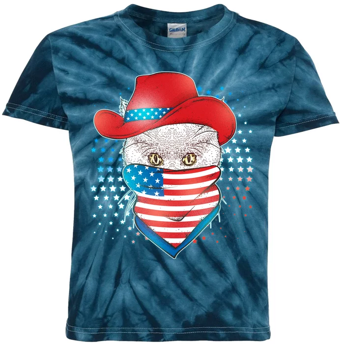 Red White and Blue Cowboy Cat Kids Tie-Dye T-Shirt