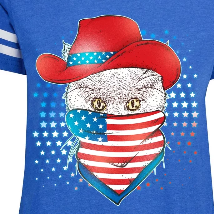 Red White and Blue Cowboy Cat Enza Ladies Jersey Football T-Shirt