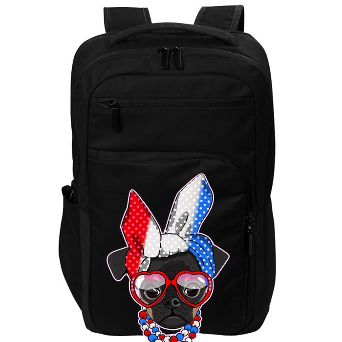 Red White And Blue Hipster Pug Impact Tech Backpack