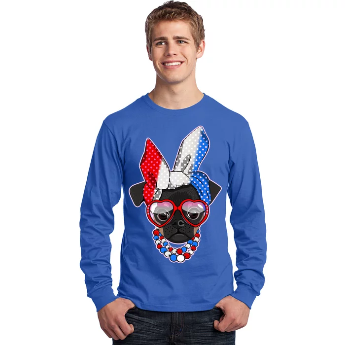 Red White And Blue Hipster Pug Long Sleeve Shirt