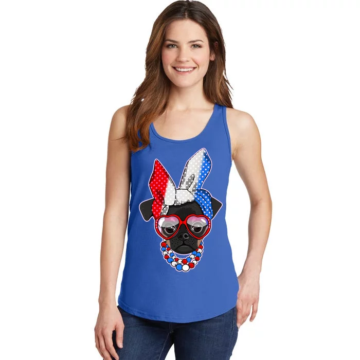 Red White And Blue Hipster Pug Ladies Essential Tank