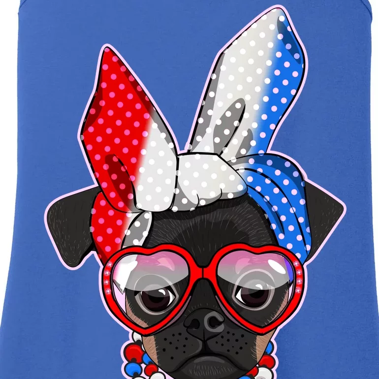 Red White And Blue Hipster Pug Ladies Essential Tank