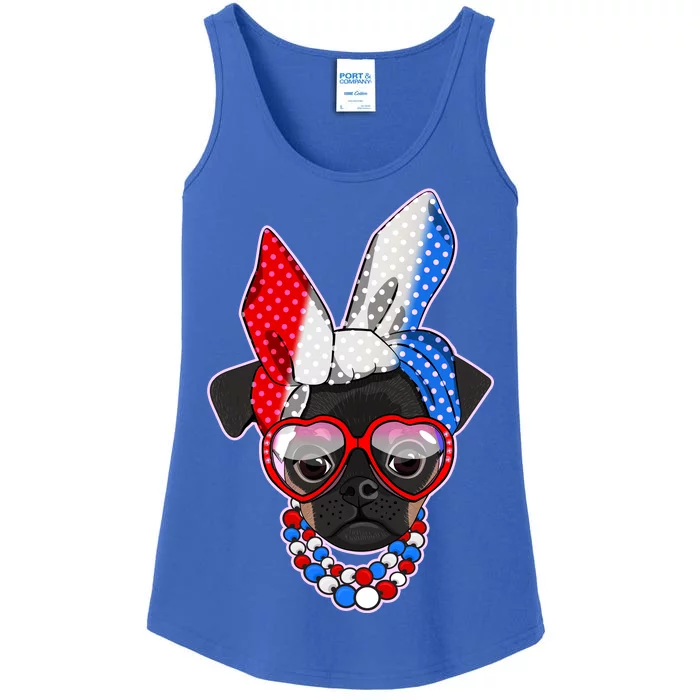 Red White And Blue Hipster Pug Ladies Essential Tank