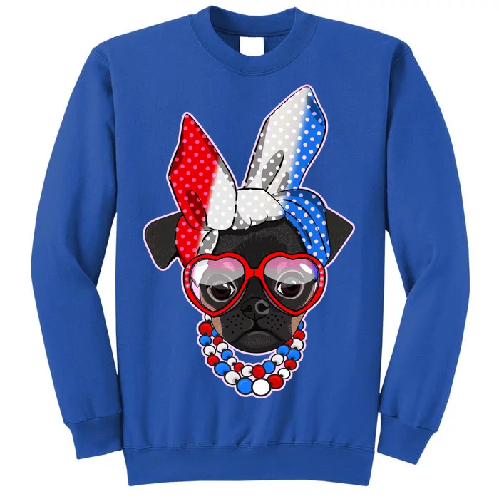 Red White And Blue Hipster Pug Tall Sweatshirt