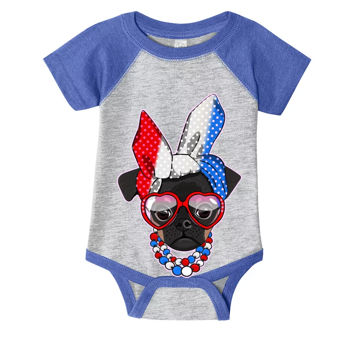 Red White And Blue Hipster Pug Infant Baby Jersey Bodysuit