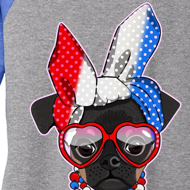 Red White And Blue Hipster Pug Women's Tri-Blend 3/4-Sleeve Raglan Shirt