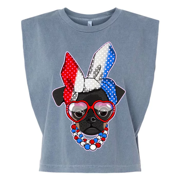 Red White And Blue Hipster Pug Garment-Dyed Women's Muscle Tee