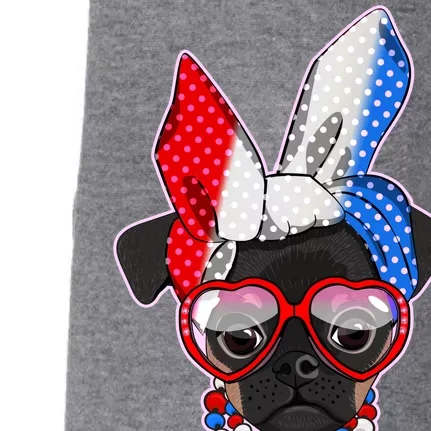 Red White And Blue Hipster Pug Doggie 3-End Fleece Hoodie