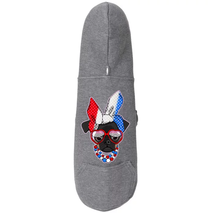 Red White And Blue Hipster Pug Doggie 3-End Fleece Hoodie