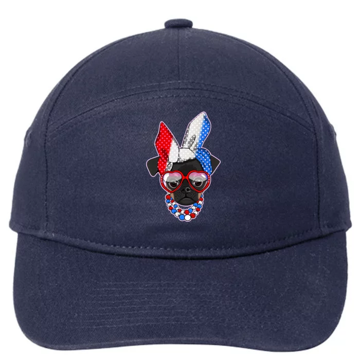 Red White And Blue Hipster Pug 7-Panel Snapback Hat