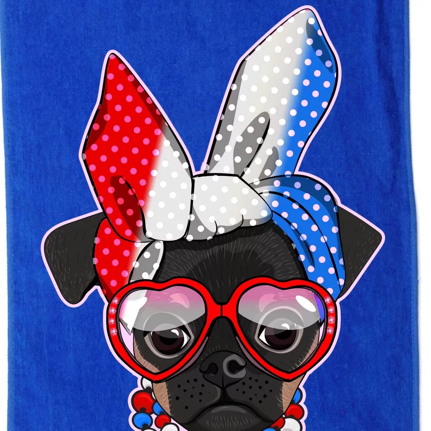 Red White And Blue Hipster Pug Platinum Collection Golf Towel