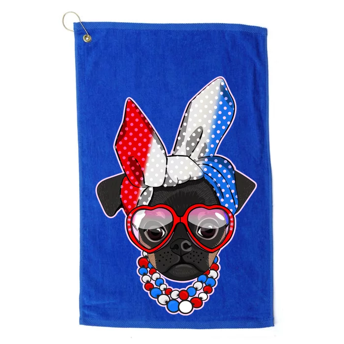 Red White And Blue Hipster Pug Platinum Collection Golf Towel